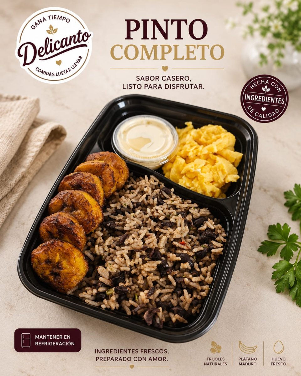 Gallo pinto con huevo y natilla